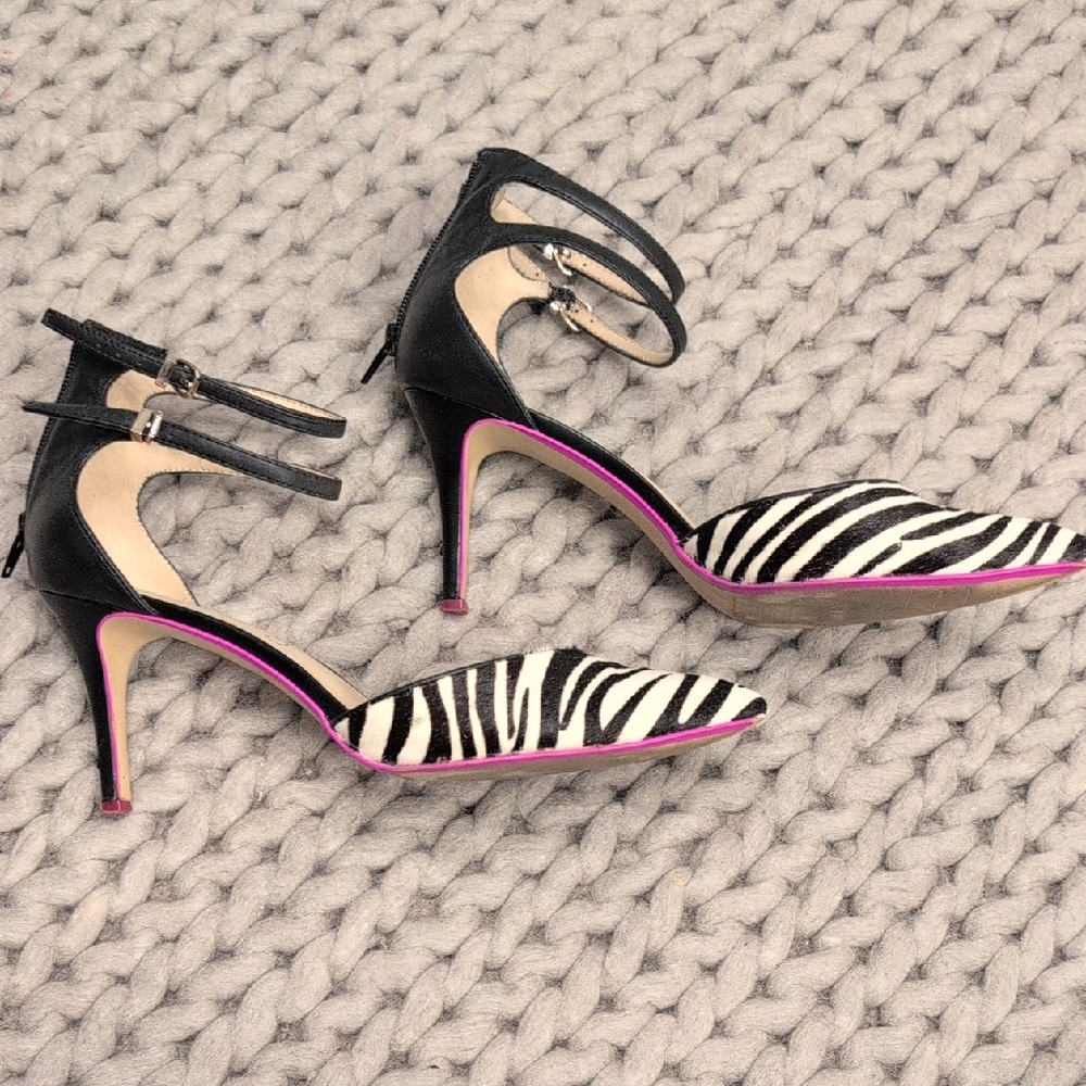 Charly Amar Zebra Print Calf Hair Ankle-Strap Heels | 2” Heel | Size 10